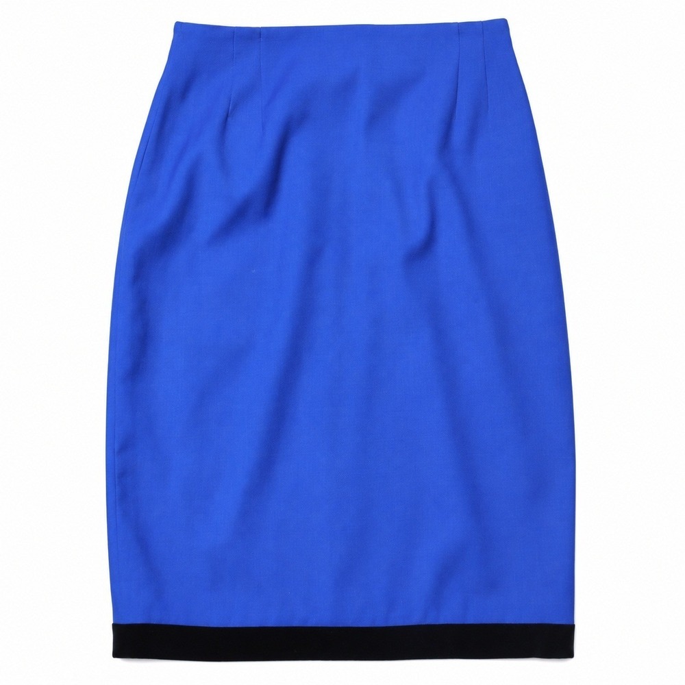 Vintage Escada Margaretha Ley Skirt 40 Blue Wool Pencil Black Hem Germany